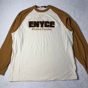 Vtg Y2K Enyce Embroidered Long Sleeve Brown Tan Colorblock Shirt Men's Size 3XL